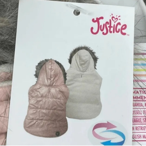 Justice Pet REVERSIBLE Pink Puffer Jacket Faux Fur Trim (Size Small)NWT *READ - Picture 3 of 7